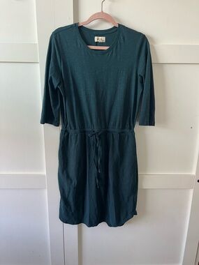 PACT organic Drawstring Waist Quarter Sleeve Dress in Teal